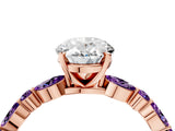 Rose gold Oval Cut Diamond Ring with Marquise and Round with Amethyst side stone Side Stones and Four-Prong Setting_28