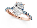 Rose gold Oval Cut Diamond Ring with Marquise and Round with Aquamarine side stone Side Stones and Four-Prong Setting_13