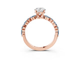Rose gold Oval Cut Diamond Ring with Marquise and Round with Aquamarine side stone Side Stones and Four-Prong Setting_15