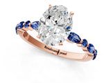 Rose gold Oval Cut Diamond Ring with Marquise and Round with Blue Sapphire side stone Side Stones and Four-Prong Setting_37