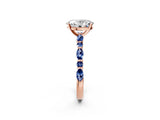 Rose gold Oval Cut Diamond Ring with Marquise and Round with Blue Sapphire side stone Side Stones and Four-Prong Setting_38