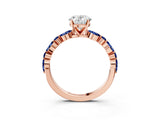 Rose gold Oval Cut Diamond Ring with Marquise and Round with Blue Sapphire side stone Side Stones and Four-Prong Setting_39