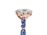 Rose gold Oval Cut Diamond Ring with Marquise and Round with Blue Sapphire side stone Side Stones and Four-Prong Setting_41