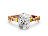 Rose gold Oval Cut Diamond Ring with Marquise and Round with Citrine side stone Side Stones and Four-Prong Setting_12