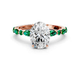 Rose gold Oval Cut Diamond Ring with Marquise and Round with Emerald side stone Side Stones and Four-Prong Setting_48