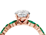 Rose gold Oval Cut Diamond Ring with Marquise and Round with Emerald side stone Side Stones and Four-Prong Setting_52