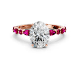 Rose gold Oval Cut Diamond Ring with Marquise and Round with Garnet side stone Side Stones and Four-Prong Setting_24