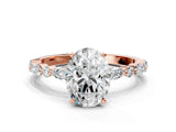 Rose gold Oval Cut Diamond Ring with Marquise and Round with Moissanite side stone Side Stones and Four-Prong Setting_48