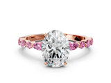 Rose gold Oval Cut Diamond Ring with Marquise and Round with Pink Sapphire side stone Side Stones and Four-Prong Setting_12