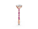Rose gold Oval Cut Diamond Ring with Marquise and Round with Pink Sapphire side stone Side Stones and Four-Prong Setting_14