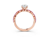 Rose gold Oval Cut Diamond Ring with Marquise and Round with Pink Sapphire side stone Side Stones and Four-Prong Setting_15