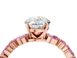 Rose gold Oval Cut Diamond Ring with Marquise and Round with Pink Sapphire side stone Side Stones and Four-Prong Setting_16