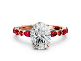 Rose gold Oval Cut Diamond Ring with Marquise and Round with Ruby side stone Side Stones and Four-Prong Setting_24