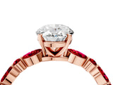 Rose gold Oval Cut Diamond Ring with Marquise and Round with Ruby side stone Side Stones and Four-Prong Setting_28