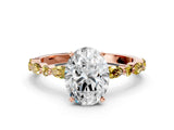 Rose gold Oval Cut Diamond Ring with Marquise and Round with Yellow Sapphire side stone Side Stones and Four-Prong Setting_24
