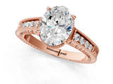 Rose gold Oval Cut Diamond Ring with Milgrain Pavé Band and Four-Prong Setting_25