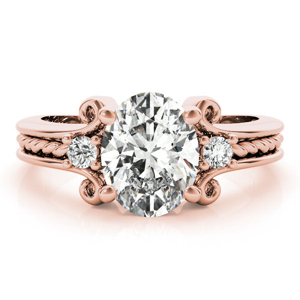 Rose gold Oval Cut Diamond Ring with Scrollwork Band and Prong Setting 1