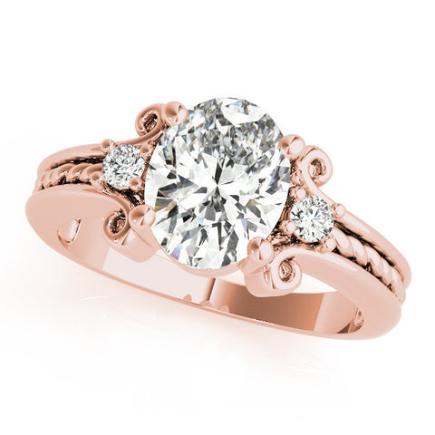 Rose gold Oval Cut Diamond Ring with Scrollwork Band and Prong Setting