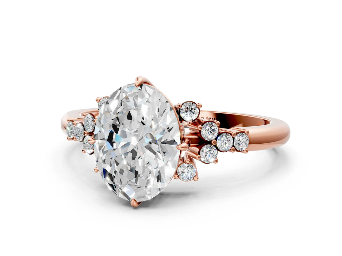 Rose gold Oval Cut Diamond Ring with Side Stones and Four-Prong Setting_12