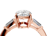 Rose gold Oval Cut Diamond Ring with Tapered Baguette Side Stones in Four-Prong Setting_20