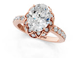 Rose gold Oval Cut Diamond Scalloped Halo Engagement Ring with Round Shared Prong Band_13