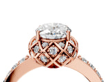 Rose gold Oval Cut Diamond Scalloped Halo Engagement Ring with Round Shared Prong Band_16