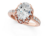 Rose gold Oval Cut Diamond Scalloped Halo Engagement Ring with Round Shared Prong Band_25