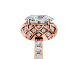 Rose gold Oval Cut Diamond Scalloped Halo Engagement Ring with Round Shared Prong Band_29