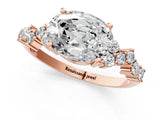 Rose gold Oval Cut Diamond Scattered Round Accent Ring with Prong Setting_13