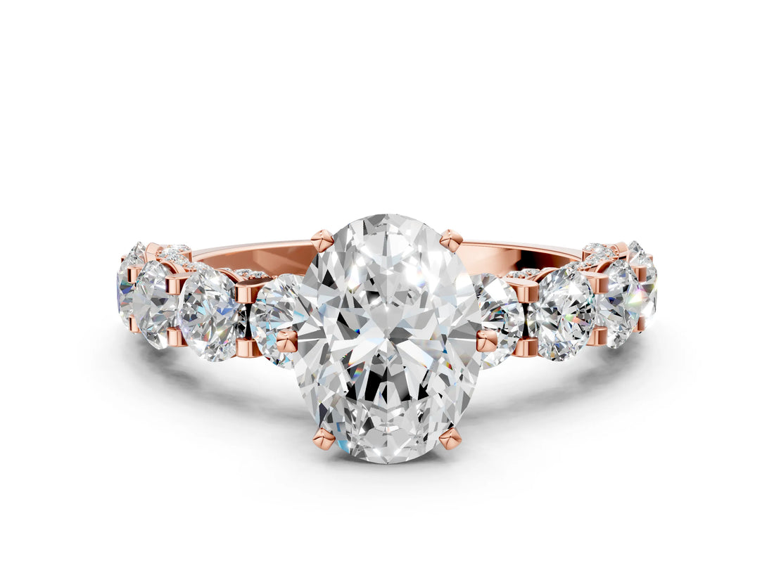 Rose gold Oval Cut Diamond Side Stone Engagement Ring with Four-Prong Setting_24