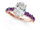 Rose gold Oval Cut Diamond Side Stone Solitaire Ring with Round with Amethyst side stone and Four-Prong Setting_1