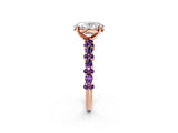 Rose gold Oval Cut Diamond Side Stone Solitaire Ring with Round with Amethyst side stone and Four-Prong Setting_2