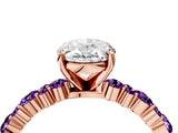 Rose gold Oval Cut Diamond Side Stone Solitaire Ring with Round with Amethyst side stone and Four-Prong Setting_4