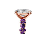Rose gold Oval Cut Diamond Side Stone Solitaire Ring with Round with Amethyst side stone and Four-Prong Setting_5