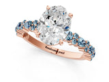 Rose gold Oval Cut Diamond Side Stone Solitaire Ring with Round with Aquamarine side stone and Four-Prong Setting_1