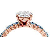 Rose gold Oval Cut Diamond Side Stone Solitaire Ring with Round with Aquamarine side stone and Four-Prong Setting_4
