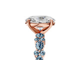 Rose gold Oval Cut Diamond Side Stone Solitaire Ring with Round with Aquamarine side stone and Four-Prong Setting_5