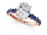 Rose gold Oval Cut Diamond Side Stone Solitaire Ring with Round with Blue Sapphire side stone and Four-Prong Setting_1