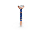 Rose gold Oval Cut Diamond Side Stone Solitaire Ring with Round with Blue Sapphire side stone and Four-Prong Setting_2