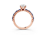 Rose gold Oval Cut Diamond Side Stone Solitaire Ring with Round with Blue Sapphire side stone and Four-Prong Setting_3