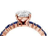 Rose gold Oval Cut Diamond Side Stone Solitaire Ring with Round with Blue Sapphire side stone and Four-Prong Setting_4