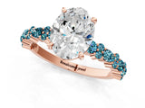 Rose gold Oval Cut Diamond Side Stone Solitaire Ring with Round with Blue Topaz side stone and Four-Prong Setting_1