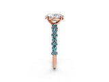 Rose gold Oval Cut Diamond Side Stone Solitaire Ring with Round with Blue Topaz side stone and Four-Prong Setting_2