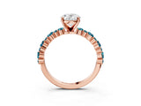 Rose gold Oval Cut Diamond Side Stone Solitaire Ring with Round with Blue Topaz side stone and Four-Prong Setting_3