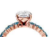 Rose gold Oval Cut Diamond Side Stone Solitaire Ring with Round with Blue Topaz side stone and Four-Prong Setting_4