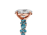 Rose gold Oval Cut Diamond Side Stone Solitaire Ring with Round with Blue Topaz side stone and Four-Prong Setting_5