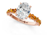 Rose gold Oval Cut Diamond Side Stone Solitaire Ring with Round with Citrine side stone and Four-Prong Setting_1
