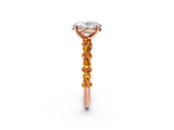 Rose gold Oval Cut Diamond Side Stone Solitaire Ring with Round with Citrine side stone and Four-Prong Setting_2