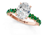 Rose gold Oval Cut Diamond Side Stone Solitaire Ring with Round with Emerald side stone and Four-Prong Setting_1