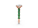 Rose gold Oval Cut Diamond Side Stone Solitaire Ring with Round with Emerald side stone and Four-Prong Setting_2